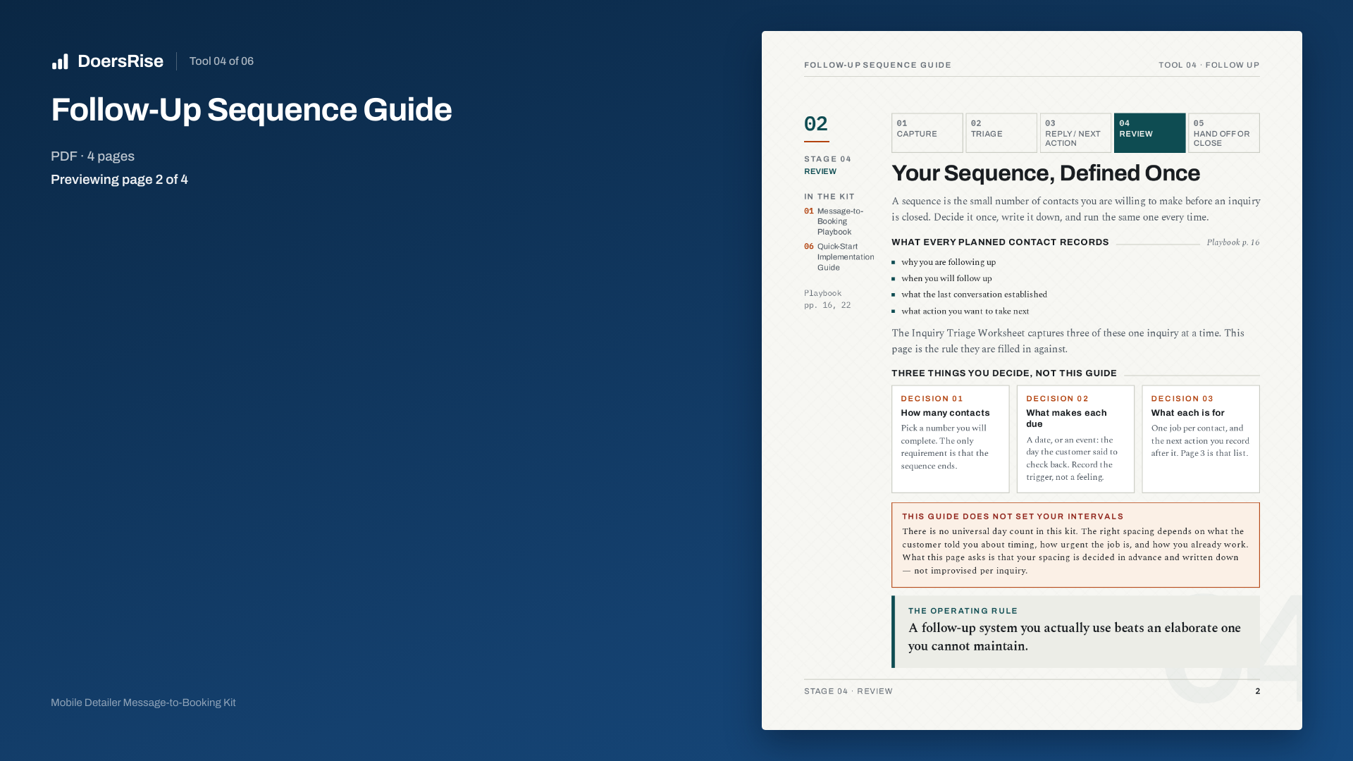 A real page from Follow-Up Sequence Guide